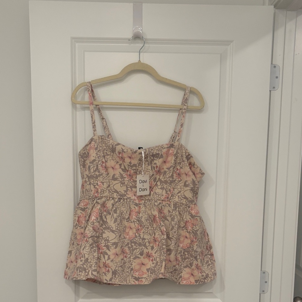NWT DAVI & DANI Floral Denim Set in Pink and Cream